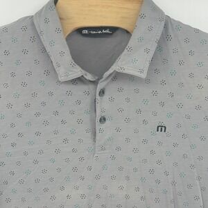 TravisMathew Men XL Gray Dotted Geometric Print Golf Polo Shirt